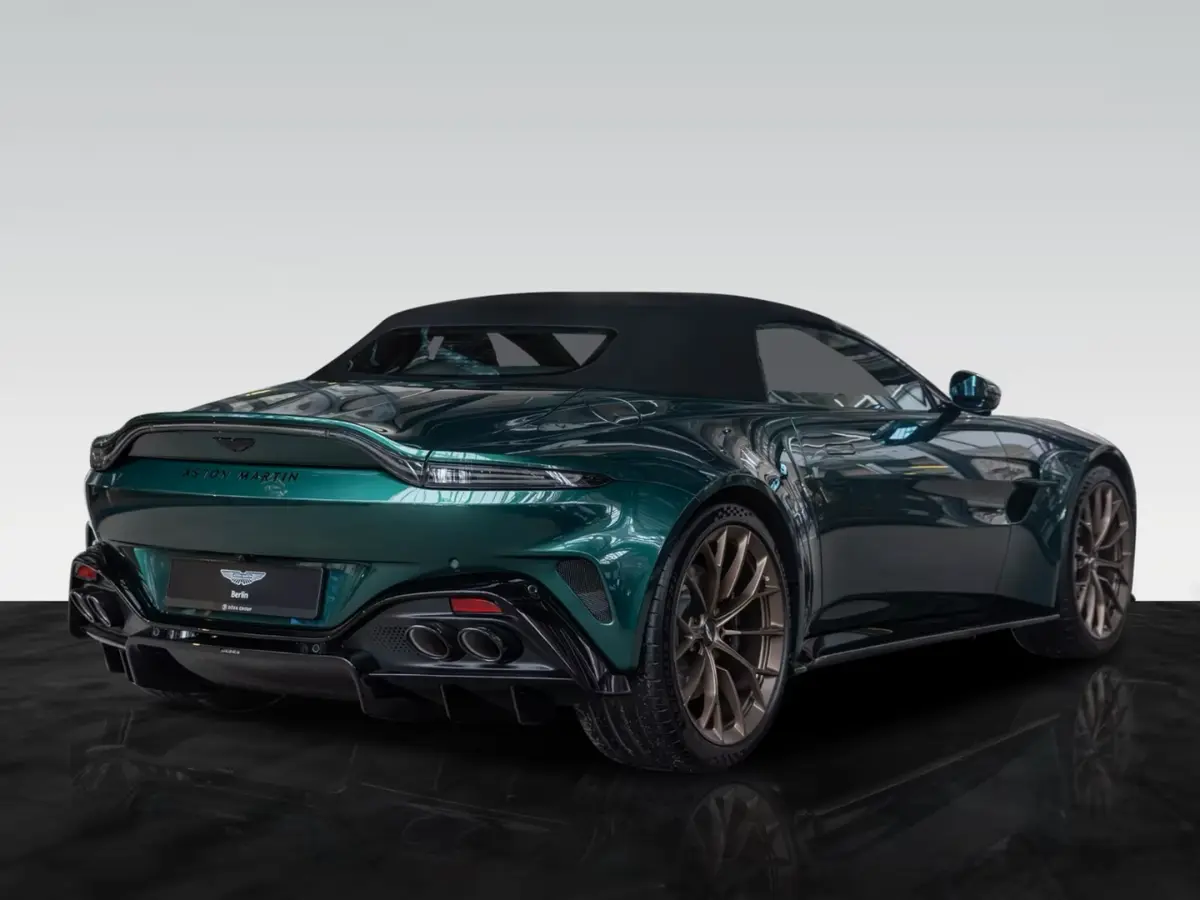 Aston Martin Vantage V8 Spider 2026, rear view — Lisbon Luxury Car Rental, Lisbon. Top down for clear mornings along the Cascais coast