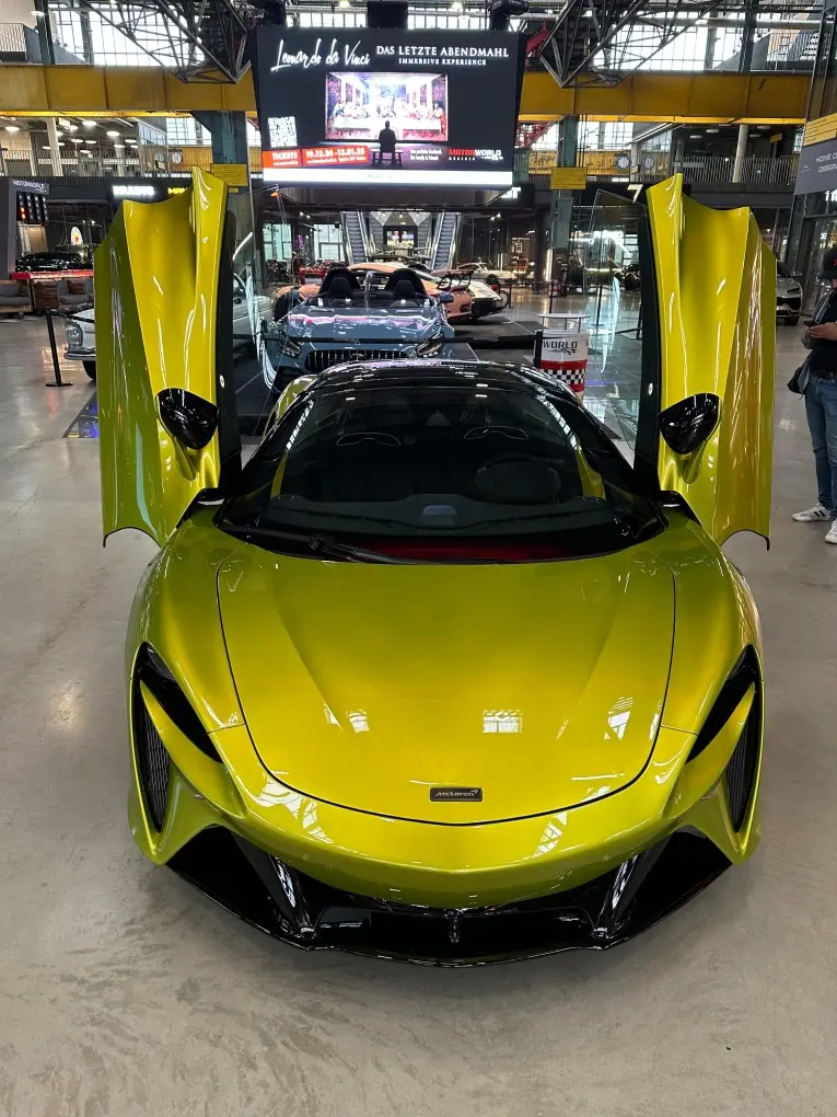 McLaren Artura Spider 2024, rear view — Lisbon Luxury Car Rental, Lisbon. Top down for clear mornings on the coastal road